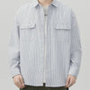 Men's Plus Size Striped Button Up Long Sleeve Shirt - Black Gray