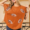BiBi Football Sequin Embroidery Vintage Washed Top - VINTAGE ORANGE