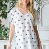 Heimish Full Size Star Print Short Sleeve V-Neck Waffle Knit T-Shirt - IVORY/BLACK