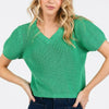 Mittoshop V-Neck Short Sleeve Crop Sweater - Jade Green