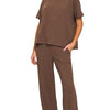 Zenana Slub Short Sleeve T-Shirt and Pants Set - BROWN