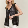 ADORA Button Down Crochet Vest Top - BLACK