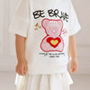 Children's Bear Graphic Short Sleeve Sweatshirt Dress - White