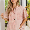 BiBi Mineral Washed Leopard Print Short Sleeve Shirt - DUSTY PINK
