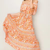 HYFVE Floral Off-Shoulder Tie Front Maxi Dress - Apricot
