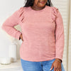Double Take Ruffle Shoulder Long Sleeve T-Shirt - Dusty Pink