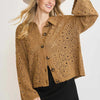 Umgee Crochet Button Down Knit Cardigan - OATMEAL