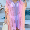 Openwork Contrast V-Neck Cover-Up - Red-Violet
