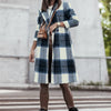Double Take Full Size Plaid Button Up Lapel Collar Coat - Peacock Blue