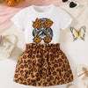 Children's Leopard Graphic Tee & Skirt Set - Tan