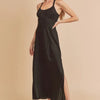 Aemi + Co Ruched Side Slit Cutout Back Maxi Cami Dress - Black
