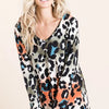 BiBi Gradation Leopard Print Soft Knit Deep U Neck Top - RUST/OLIVE