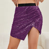 Asymmetrical Slit Sequin Skirt - Red-Violet