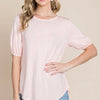 BOMBOM Round Neck Puff Sleeve T-Shirt - LIGHT PINK