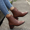 Lace-Up Ankle Boots with Zipper - Dark Brown