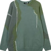 Men's Contrast Round Neck Long Sleeve Sweater - Green