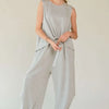 Davi & Dani Drawstring Hem Round Neck Tank and Pants Set - HEATHER GREY