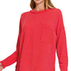 Zenana Long Sleeve Drop Shoulder Rib Top - RUBY