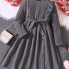 Children's Ruffled Trim Button Front Dress - Dark Gray