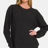 Zenana High Low Long Sleeve Waffle Sweater - Black