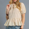 Umgee Tie Front Puff Sleeve Blouse - Cream