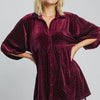 Umgee Full Size Polka Dot Button Up Half Sleeve Shirt - Burgundy