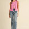 Annie Wear Metal Button Detail Crop Sweater Vest - BUBBLEGUM