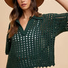 Annie Wear Openwork Johnny Collar Knit Cover Up - Dark Green