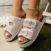Rhinestone Double Buckle Platform Sandals - Pink