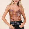 Mittoshop Paisley Patchwork Print Satin Cowl Neck Crop Cami - Hazelnut