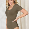 Basic Bae Full Size Round Neck Short Sleeve Bodysuit - Mocha