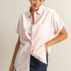 HYFVE Short Sleeve Button Down Oversized Shirt - SOFT PINK