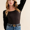 And The Why Textured Puff Sleeve Bodysuit - Black