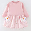 Children's Unicorn Print Long Sleeve Dress - Blush Pink