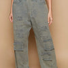 POL Distressed Raw Hem Wide Leg Pants - French Blue
