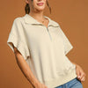 Umgee Full Size Half-Zip Short Sleeve Top Plus Size - ECRU
