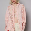 POL Exposed Seam Button Down Hooded Jacket with Lace Detail - POWDER PINK