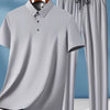 Men's Plus Size Button Detail Short Sleeve Top and Pants Set - Gray