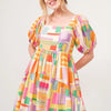 And The Why Square Neck Puff Sleeve Geo Printed Mini Dress - Yellow Multi