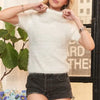 ADORA Fuzzy Mock Neck Short Sleeve Sweater - White