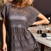 BiBi Fringed Hem Short Sleeve Knit Top - Mocha