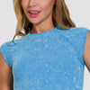 Zenana Ribbed Round Neck Cropped Top - Sky Blue
