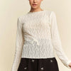 Davi & Dani Long Sleeve Sheer Small Embroidered Bows Lace Top - CREAM