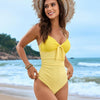 Lace Detail Crisscross Back One-Piece Swimwear - Yellow
