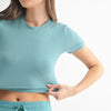 MONO B Essential Micro-ribbed Cropped Athleisure Tee - GREY TEAL