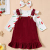 Children's Cherry Print Bodysuit and Corduroy Dress Set - Wine Red