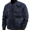 Men's Plus Size Multi-Pocket Tactical Bomber Jacket - Blue