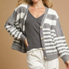 Umgee Cable-Knit Stripe Button-Up Cardigan - GREY