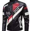 Men's Full Size Color Block Motorcycle Leather Jacket Plus Size - Black