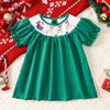Children's Christmas Embroidered A-Line Dress - Dark Green